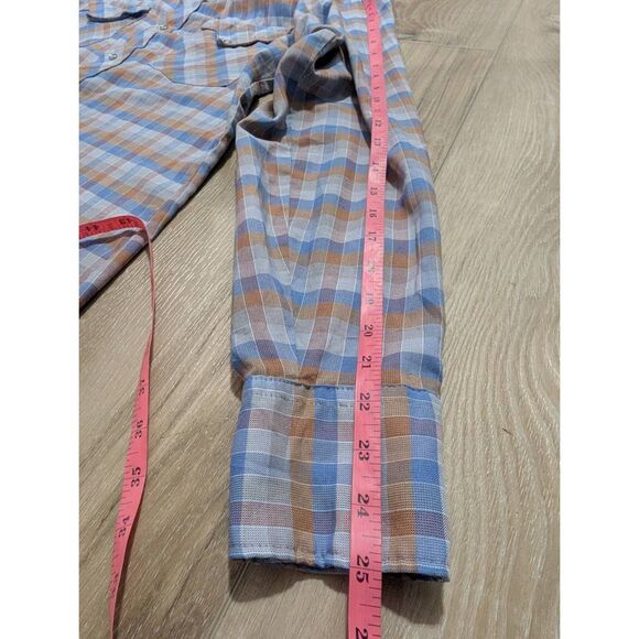 Vintage 70s Tem Tex Pearl Snap Western Shirt Mens M Plaid Check Cowboy Sawtooth - Picture 8 of 11